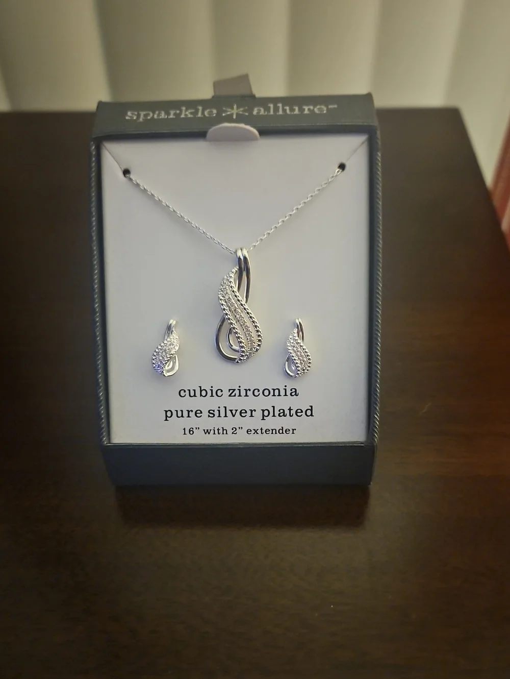 Sparkle Allure Silver-Plated Cubic Zirconia Necklace and Earring Set - Silver